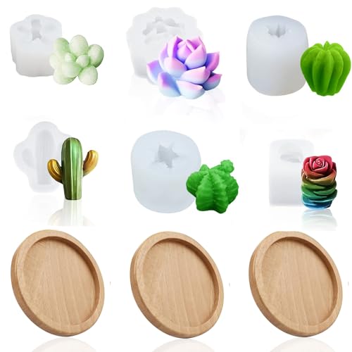 6 Stück Kerzen Formen Silikon mit 3 kerzenteller, Kerzenformen Zum Gießen, Silikonformen Kerzen, Kerzen Gießen Set, 3D DIY Duftkerze, Seife, Kerzenformen zumGießen als Heimdekorationen Candle von ORFCP