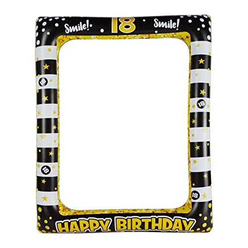 18. Geburtstag Aufblasbarer Fotorahmen Selfie Bilderrahmen Aufblasbarer Rahmen für Fotobox Accessoires Aufblasbarer Bilderrahmen 18 Black Gold für Tischdeko Geburtstag Party Deko Mädchen Junge von ORFION