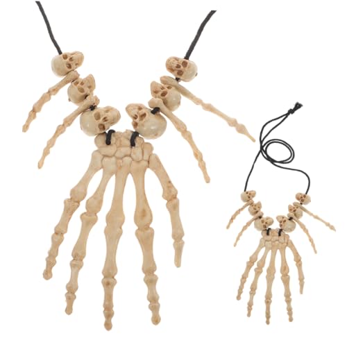 ORFOFE 2 Stück Halloween Skelett Hand Knochen Halskette Gruseliger Halsschmuck Halloween Dekor Halloween Party Schmuck Halloween Anhänger Halskette Halloween Halskette Halloween von ORFOFE