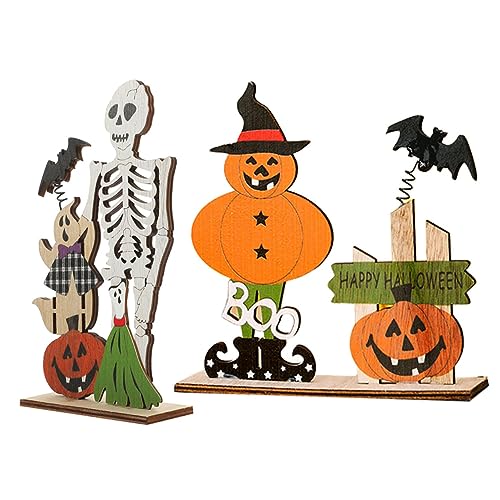 ORFOFE 2St Halloween-Dekoration Halloween gestuftes Tablettdekor Kamintischschild Halloween tischdeko Tischdekoration Halloween Tischdekoration für Halloween Partyzubehör Ornament Holz von ORFOFE