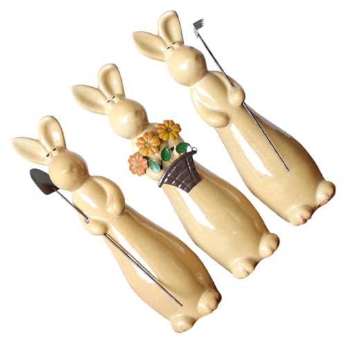 ORFOFE 3St Häschenverzierung Animal Figures Cute Decor Tierskulptur Osterhasenfigur nordisches Dekor Spielzeug schicke Hasenfiguren Tischdekoration Hase Unterglasur mehrfarbiges Porzellan von ORFOFE