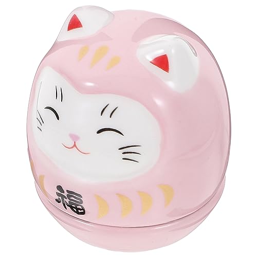 ORFOFE Dharma-Becher Animal Figures Kawaii Decor glückskatze Cutie Cats nähgarn pink glücklich Porzellan-Mini-Dahra Daruma-Figur Auto dekor zu Hause dekorative Katzenfigur Keramik Rosa von ORFOFE