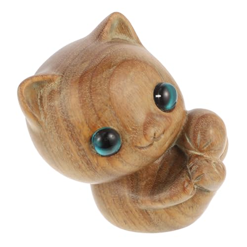 ORFOFE Katzenschmuck Auto-innendekoration Mini-kätzchen-Figur Geschnitzte Katzenstatue Autodekoration Miniatur-katzenfigur Desktop-katzenfigur Kleine Katze Kätzchenfigur Grünes Sandelholz von ORFOFE