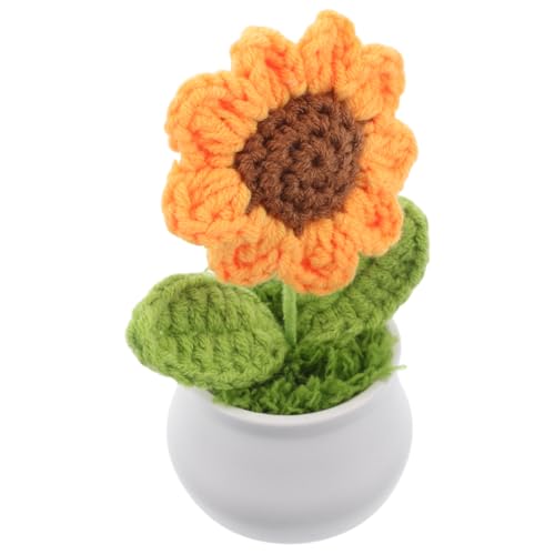 ORFOFE Mini Gehäkelte Sonnenblumen-topfpflanze, Gestrickter Gefälschter Sonnenblumentopf Für Zuhause, Badezimmer, Küche, Rustikale Tischdekoration, Regaldekoration von ORFOFE