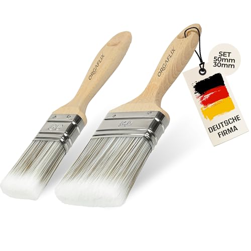 ORGAFLIX Lasurpinsel 50mm, 30mm - Premium 2er Set - Kein Borstenverlust - Lasur Pinsel-Set für Holz außen, Lacke, Farbe, Öl, Möbelfarbe streichen - Lackpinsel Pinselset profi, Malerpinsel, Flachpinsel von ORGAFLIX