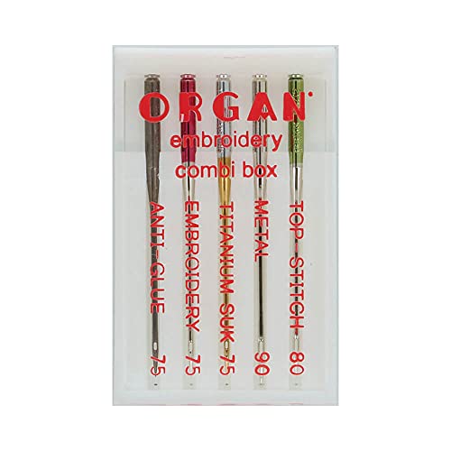 Organ Needles 5118000 Nadeln Kunststoff-Box, Gold/Silber/Schwarz, Ein Größe, 5 Count von ORGAN NEEDLES