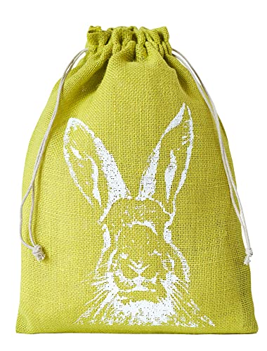 3 Jute-Beutel, Jute-Säckchen in Limone mit Hasen-Motiv, 100% Jute, Baumwollkordel zum Zuziehen, Ostern, Dekoration, Geschenkverpackung, Aufbewahrung (40x30 cm) von ORGANZABEUTEL24