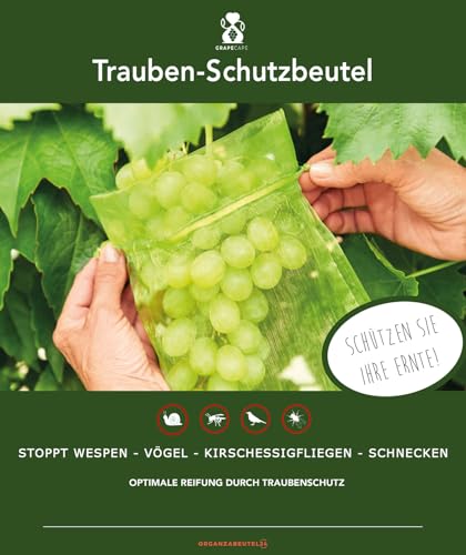 50 Trauben-Schutzbeutel, 40x30 cm, mit Zugband, Zum Schutz vor Wespenfrass, Vögeln, Schnecken, Kirschessigfliege und andere Insekten. Frucht-Schutzbeutel, Organzabeutel (moosgrün) von ORGANZABEUTEL24