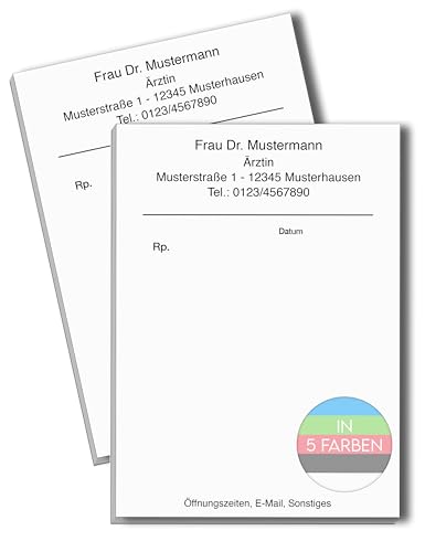 ORGASET Privatrezepte für Ärzte - 100 Blätter - 2 Rezeptblöcke á 50 Blätter - DIN A6 - geleimt - blau, grün, rot, grau, weiß - individuell personalisierbar mit Anschrift von ORGASET