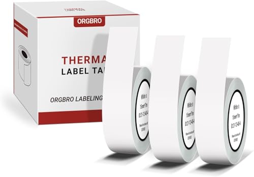 ORGBRO X1 Etikettenklebeband, echtes Thermo-Etikettendruckpapier, 15 mm x 7 m, Standard-laminiertes Büro-Etikettierband, Ersatz, 3 Rollen, Weiß von ORGBRO