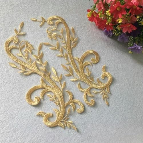 1 Paar goldene Spitze Blumenapplikation Patch Nähen Borten für Tanzkleid Reparatur-B von ORGEFY