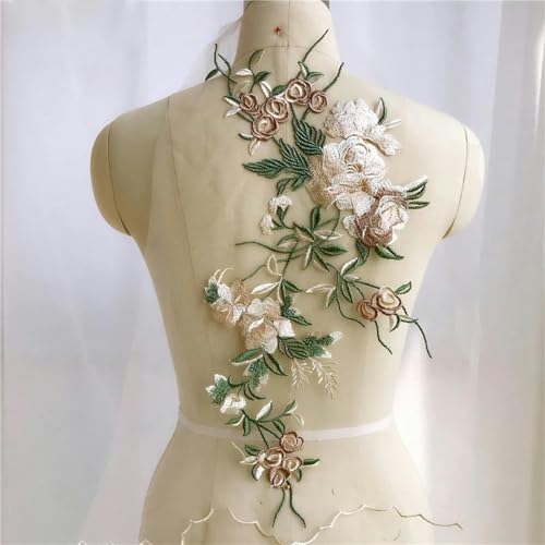 1 Stück Stickerei Blumenaufnäher Applikation Hochzeit Kleidung Dekoration Boutonniere Patches 49 * 21cm-Rosa von ORGEFY