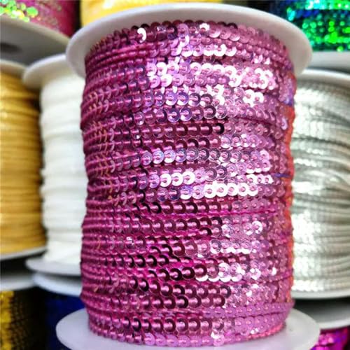 10 Yards 3mm Paillettenbesatz Scrapbooking Nähen für Bastelarbeiten Paillettenband Flockenschnur Spangle DIY Kleidung-Rosa-3mm von ORGEFY