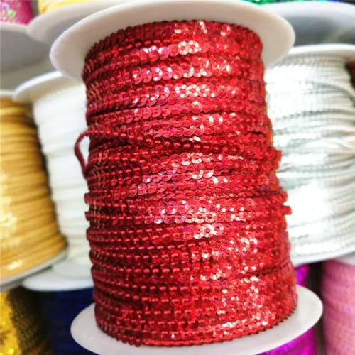 10 Yards 3mm Paillettenbesatz Scrapbooking Nähen für Bastelarbeiten Paillettenband Flockenschnur Spangle DIY Kleidung-Rot-3mm von ORGEFY