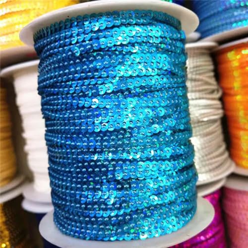 10 Yards 3mm Paillettenbesatz Scrapbooking Nähen für Bastelarbeiten Paillettenband Flockenschnur Spangle DIY Kleidung-Säureblau-3mm von ORGEFY