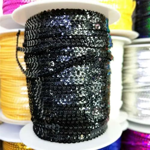 10 Yards 3mm Paillettenbesatz Scrapbooking Nähen für Bastelarbeiten Paillettenband Flockenschnur Spangle DIY Kleidung-Schwarz-3mm von ORGEFY