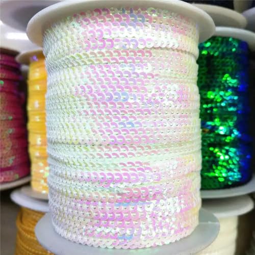 10 Yards 3mm Paillettenbesatz Scrapbooking Nähen zum Basteln Paillettenband Flockenschnur Spangle DIY Kleidung-Weiß AB-3mm von ORGEFY