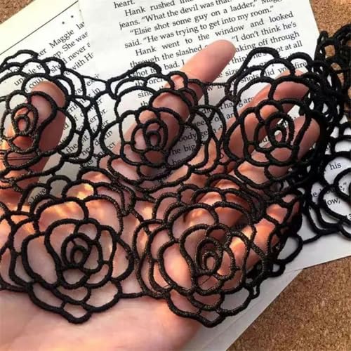 10 cm breites schwarzes Baumwoll-Polyester-Stoffband mit bestickten Blumen, Spitzenkragen, Ausschnittbesatz, Hochzeitsgeschenke, DIY-Bastelarbeiten, schwarz, 13,7 m von ORGEFY