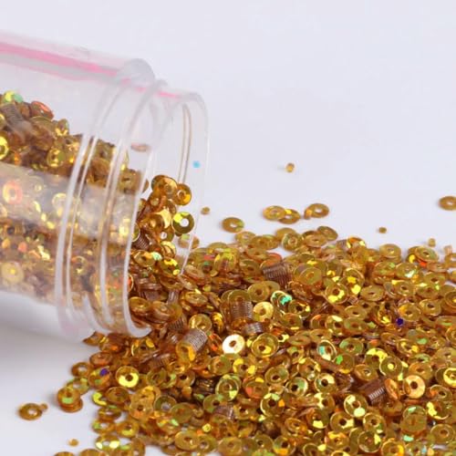 10 g/Packung 2 mm – 6 mm lose flache runde Pailletten Paillette zum Nähen für Dekoration, Kleidungsstücke, Kleider, Schuhkappen, DIY-Zubehör-Laser Dunkelgold-5 mm 10 g 1000 Stück von ORGEFY