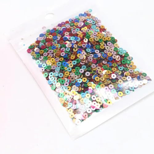 10 g Pailletten, flach, rund, lose Pailletten, Pailletten-Stickerei, Basteln, Stoffstickerei, Zubehör für Damen, 3 mm, 4 mm, 5 mm, 6 mm, zufällige Mischung, 10 g – 5 mm, 10 g, 1000 Stück von ORGEFY