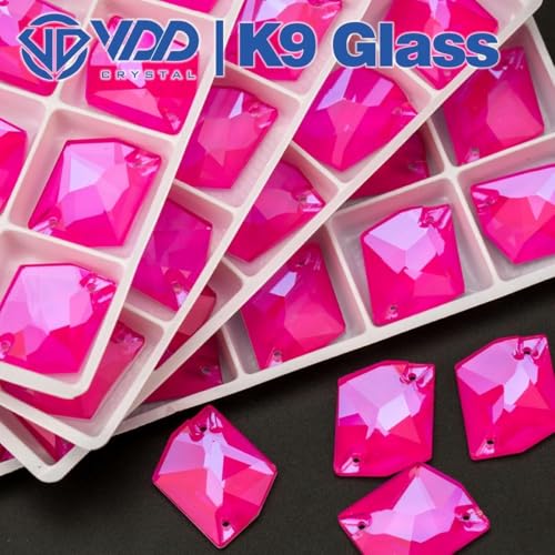 17 x 21 mm K9 Neonglas-Strasssteine zum Aufnähen, Kristall, flache Rückseite, Kleidungsdekorationen, Kleid-Neonrose (kosmisch)-17 x 21 mm-15 Stück von ORGEFY