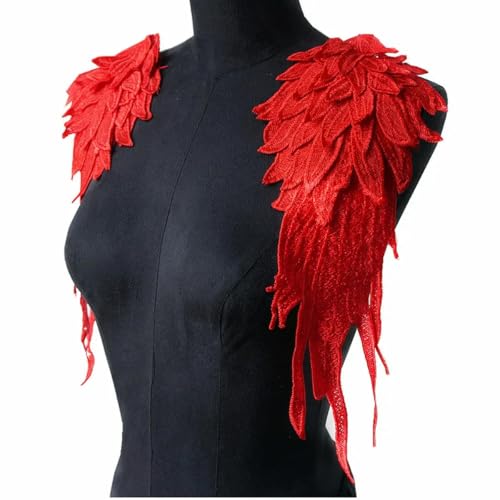 2 Teile/Satz Stickerei Engelsflügel Applikation Nähen Blumenkragen Patch Für Hochzeitsfeier Kleid Brautkleid Kleidung DIY Handwerk-Rot von ORGEFY