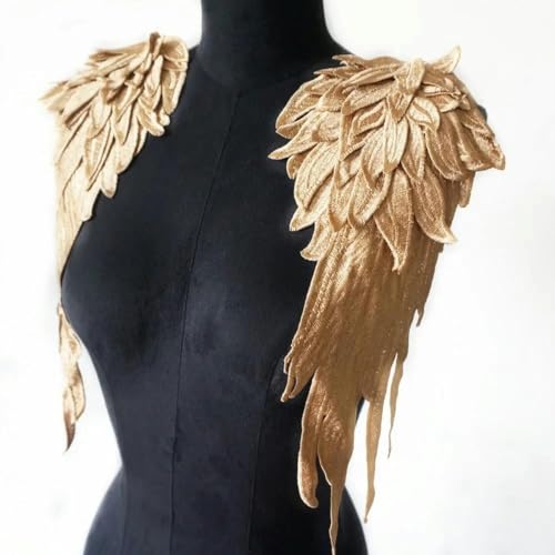 2 Teile/Satz Stickerei Engelsflügel Applikation Nähen Blumenkragen Patch für Hochzeitsfeier Kleid Brautkleid Kleidung DIY Basteln-Goldbraun von ORGEFY