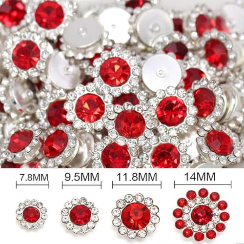 20/50/100 Stück Strasssteine, Blumen-Strass-Kristalle zum Aufnähen für Handarbeiten, DIY-Kleidung, Gold/Silber, Krallen-Strassknöpfe-Rot-Silber-9,5 MM-100 Stück von ORGEFY