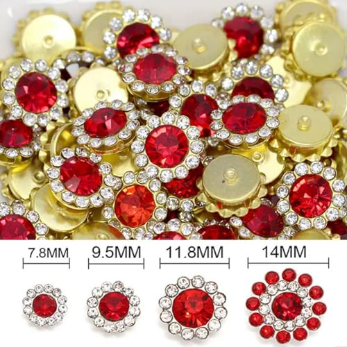 20/50/100 Stück Strasssteine, Blumen-Strass-Kristalle zum Aufnähen für Handarbeiten, DIY-Kleidung, Gold/Silber, Krallen-Strassknöpfe-Rotgold-9,5 mm-100 Stück von ORGEFY