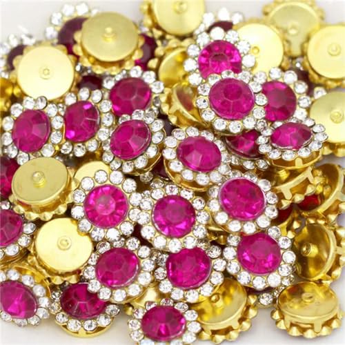 20/50/100 Stück Strasssteine, Blumen-Strasskristalle zum Aufnähen für Handarbeiten, DIY-Kleidung, Gold/Silber, Krallen-Strassknöpfe-Fuchsia-Gold-9,5 mm-20 Stück von ORGEFY