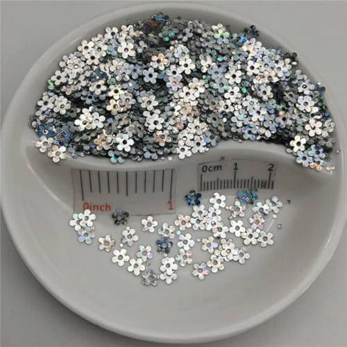 20 g 5 mm lose Pailletten in Blumenform, Glitzer-Pailletten für Nagelkunst, Maniküre/Nähen/Dekoration, Silber, 150 g von ORGEFY