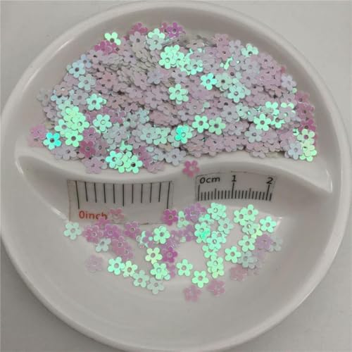 20 g 5 mm lose Pailletten in Blumenform, Glitzer-Pailletten für Nagelkunst, Maniküre/Nähen/Dekoration, Weiß, 150 g von ORGEFY