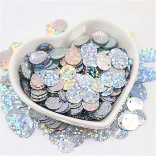 450 g 10/15/20/25 mm große Pailletten mit seitlichem Loch, flache, runde, lose Pailletten, DIY-Bastel-, Näh-, Scrapbooking-Anhänger-Silber-15 mm, 450 g von ORGEFY