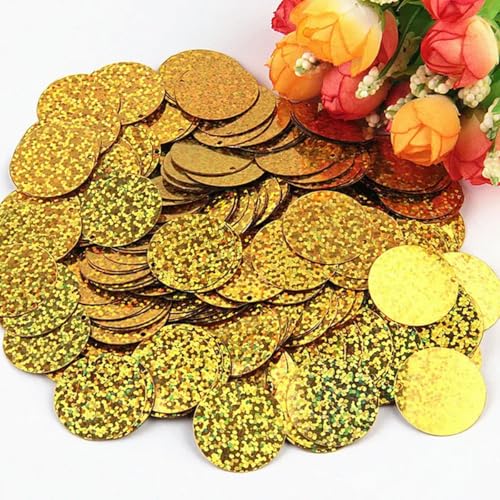 450 g bunte große runde Pailletten, 10, 15, 20–30 mm, lose runde Pailletten, Basteln, Nähen von Kleidung, DIY-Zubehör, Gold, 10 mm, 450 g von ORGEFY