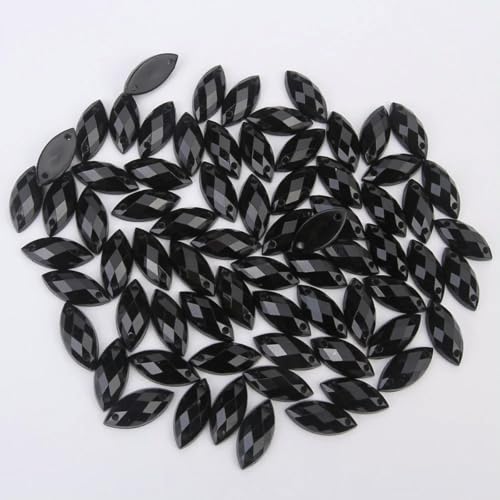 5 x 10 mm/7 x 15 mm/9 x 20 mm Nähen Acryl-Strasssteine, Pferdeauge, flache Rückseite, transparente Kristallperlen für DIY-Kleidung, Schwarz, 9 x 20 mm, 50 Stück von ORGEFY