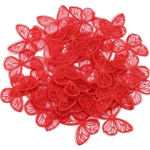 Bestickte Netz-Aufnäher, 3,5 x 4,5 cm, Stoff-Aufnäher, Applikationen für DIY-Kleidung, Kopfbedeckungen, Nähzubehör, Haarspangen, Zubehör, Rot, 20 Stück von ORGEFY