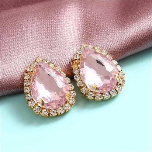 Bunte, tropfenförmige Glas-Strasssteine zum Aufnähen in 4 Größen mit goldener Unterseite und flacher Rückseite, Kristallsteine für DIY-Kleidungszubehör-Rosa-13 x 18 mm-50 Stück von ORGEFY