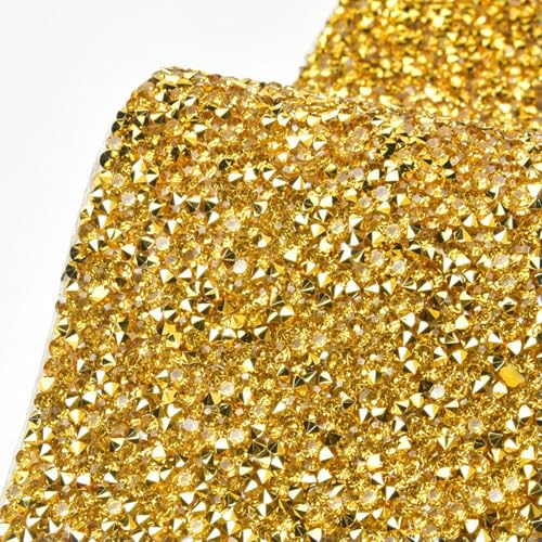 Bunter, 24 x 40 cm großer Kristall-Strass-Diamant-Netz-Hotfix-Aufkleberbogen, selbstklebend, für DIY-Taschen, Kleider, Kleidung, Schmuck, Basteln, Goldtopas, 24 x 40 cm, selbstklebend von ORGEFY