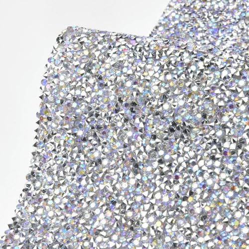 Bunter, 24 x 40 cm großer Kristall-Strass-Diamant-Netz-Hotfix-Aufkleberbogen, selbstklebend, für DIY-Taschen, Kleider, Kleidung, Schmuck, Basteln, Kristall AB, 24 x 40 cm, selbstklebend von ORGEFY