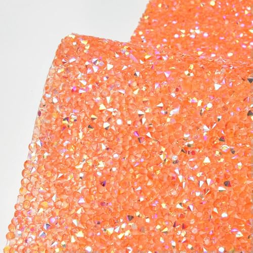 Bunter, 24 x 40 cm großer Kristall-Strass-Diamant-Netz-Hotfix-Aufkleberbogen, selbstklebend, für DIY-Taschen, Kleider, Kleidung, Schmuck, Basteln, Orange AB, 24 x 40 cm, selbstklebend von ORGEFY