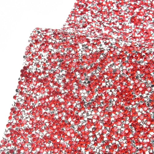 Bunter, 24 x 40 cm großer Kristall-Strass-Diamant-Netz-Hotfix-Aufkleberbogen, selbstklebend, für DIY-Taschen, Kleider, Kleidung, Schmuck, Basteln, Rot, 24 x 40 cm, selbstklebend von ORGEFY