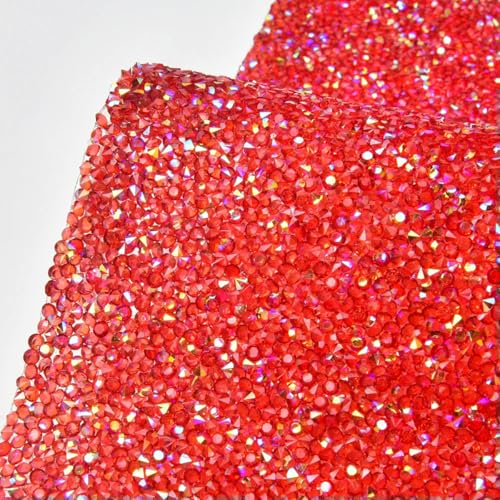 Bunter, 24 x 40 cm großer Kristall-Strass-Diamant-Netz-Hotfix-Aufkleberbogen, selbstklebend, für DIY-Taschen, Kleider, Kleidung, Schmuck, Basteln, Rot AB, 24 x 40 cm, selbstklebend von ORGEFY