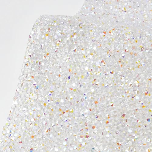 Bunter, 24 x 40 cm großer Kristall-Strass-Diamant-Netz-Hotfix-Aufkleberbogen, selbstklebend, für DIY-Taschen, Kleider, Kleidung, Schmuck, Basteln, Weiß AB, 24 x 40 cm, Hotfix von ORGEFY