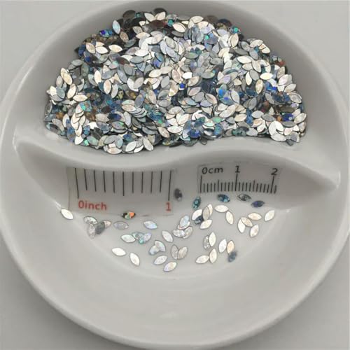 Lose Pailletten in Pferdeaugenform, ovale Pailletten für Nagelkunst, Maniküre, Nähen, Dekoration, 20 g, 5 mm, Silber, 20 g von ORGEFY