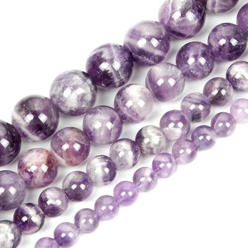 ORGEFY Steinperlen, Tigerauge, Turmalin, Achat, Jaspis, rosa Quarzperlen für Schmuckherstellung, DIY-Armband, Zubehör, Traum-Amethyst, 10 mm, ca. 38 Stück von ORGEFY