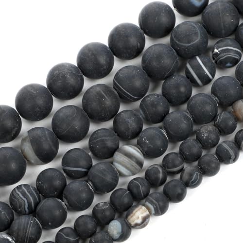 ORGEFY Steinperlen, Tigerauge, Turmalin, Achat, Jaspis, rosa Quarzperlen für Schmuckherstellung, DIY-Armband, Zubehör, schwarze Adern, Achat, 4 mm, ca. 90 Stück von ORGEFY