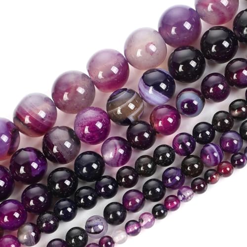 ORGEFY Steinperlen, Tigerauge, Turmalin, Achat, Jaspis, rosa Quarzperlen für Schmuckherstellung, DIY-Armband, Zubehör, violetter gestreifter Achat, 12 mm, ca. 30 Stück von ORGEFY