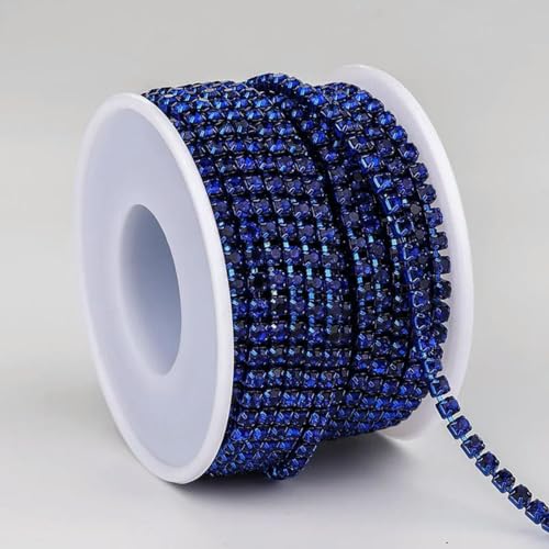 SS6-SS16 Aufnäher-Metall-Strass-Cup-Kette, Glitzer, 1-reihig, Glaskristall-AB-Strasssteine zum Aufnähen von Kleidern, Saphir, SS12 (3 mm – 3,2 mm), 1 Yard von ORGEFY