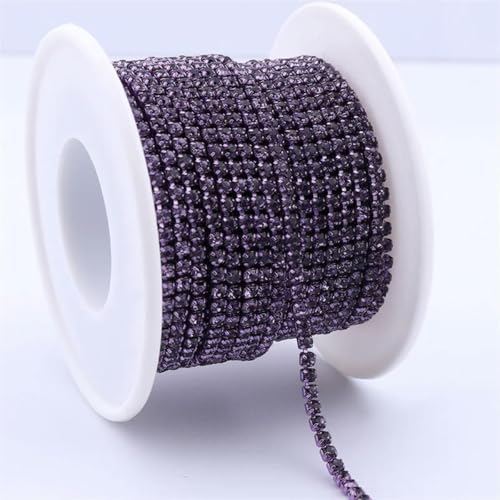 SS6-SS16 Aufnäher-Metall-Strass-Cup-Kette, glitzernd, 1-reihig, Glaskristall-AB-Strasssteine zum Aufnähen von Kleidern, Violett, SS16 (3,8–4 mm), 9,1 m von ORGEFY