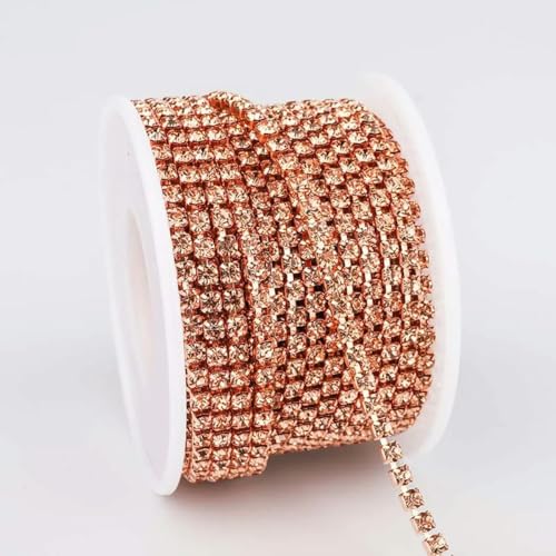 SS6-SS16 Aufnäher-Metall-Strassketten-Cup-Kette mit Glitzer, 1 Reihe, Glaskristall-AB-Strasssteine zum Aufnähen von Kleidern, Champagner, SS8 (2,3–2,4 mm), 9,1 m von ORGEFY